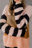 Fashion Casual Striped Split Joint O Neck Tops