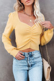 Fashion Street Solid Fold V Neck Tops