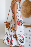 Fashion British Style Print Slit V Neck Lantern Skirt Dresses