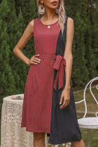 Fashion Elegant Patchwork With Belt Contrast O Neck Irregular Dress Dresses