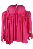 Fashion Simplicity Solid Split Joint Off the Shoulder Pleated Dresses