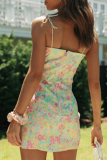 Sweet Print Slit Strapless Wrapped Skirt Dresses
