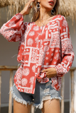 Casual Street Print Buckle O Neck Tops