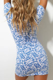 Fashion Casual Print Split Joint V Neck Wrapped Skirt Dresses