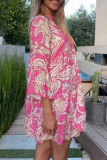 Fashion Sweet Print Split Joint V Neck Printed Dresses