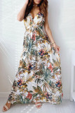 Fashion Sweet Print Split Joint V Neck A Line Dresses