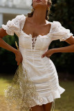 Fashion Sexy Solid Split Joint V Neck A Line Dresses
