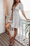 Casual Elegant Print Split Joint Stringy Selvedge V Neck A Line Dresses