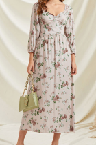 Elegant Floral Split Joint V Neck A Line Dresses