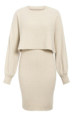 Elegant Solid Split Joint O Neck Long Sleeve Two Pieces