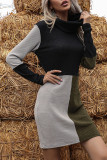Fashion Street Solid Split Joint Turtleneck A Line Dresses