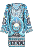 Casual Print Split Joint V Neck A Line Dresses