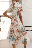 Fashion Street Print Split Joint Turndown Collar A Line Dresses