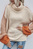 Casual Patchwork Contrast Turndown Collar Tops Sweater