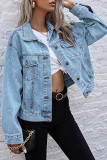 Fashion Street Solid Turndown Collar Long Sleeve Denim