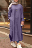 Casual Vintage Solid Buttons Slit O Neck Dresses