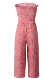 Elegant Print Buckle With Belt Strapless Regular Jumpsuits