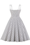 Fashion Vintage Polka Dot Split Joint Spaghetti Strap Princess Dresses