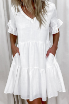 Casual Solid Split Joint Pocket V Neck A Line Dresses