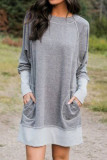 Fashion Casual Solid Split Joint O Neck Lantern Dress Dresses