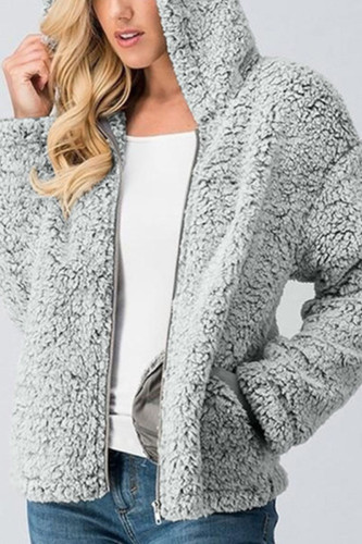 Fashion Street Solid Split Joint Hooded Collar Tops