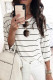 Fashion Sweet Striped Split Joint O Neck Tops