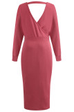 Fashion Street Solid Split Joint V Neck Irregular Dresses