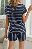 Fashion Casual Striped Split Joint O Neck Short Sleeve Two Pieces