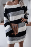 Fashion Casual Striped Split Joint O Neck A Line Dresses