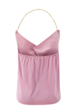 Fashion Casual Solid Chains Halter Tops