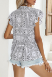 Casual Elegant Print Tassel Split Joint V Neck Tops
