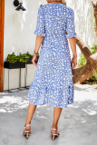 Fashion Elegant Floral Frenulum Flounce Slit V Neck A Line Dresses