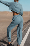 Fashion Sportswear Solid Split Joint O Neck Long Sleeve Two Pieces