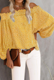 Elegant Print Split Joint Stringy Selvedge Off the Shoulder Tops