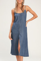 Fashion Sweet Solid Split Joint Spaghetti Strap A Line Dresses