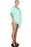 Casual Solid Buckle Strap Design V Neck Tops