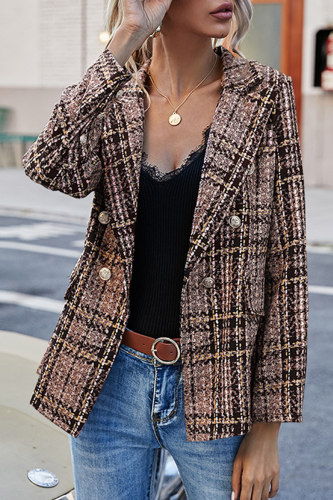 Elegant Print Pocket Buttons Turn-back Collar Outerwear