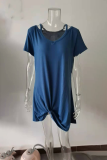Casual Solid Split Joint Fold V Neck A Line Dresses