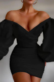 Fashion Street Solid Split Joint Off the Shoulder Wrapped Skirt Dresses
