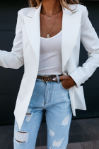 Elegant Solid Split Joint Buttons Turn-back Collar Outerwear