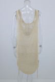 Fashion Casual Solid Draw String U Neck Straight Dresses