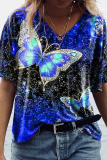 Casual Street Print Butterfly Print Basic V Neck T-Shirts