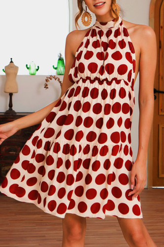 Fashion Casual Dot Backless Halter A Line Dresses