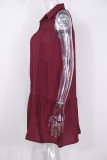 Fashion Casual Solid Split Joint Turndown Collar A Line Dresses