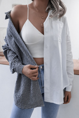 Fashion Casual Solid Split Joint Turndown Collar Tops
