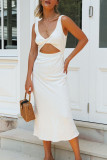 Fashion Street Solid Hollowed Out V Neck A Line Dresses