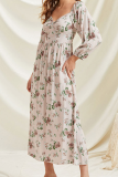 Elegant Floral Split Joint V Neck A Line Dresses