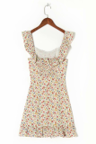 Fashion Sweet Floral Split Joint Flounce Square Collar Dresses