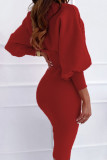 Fashion Sexy Solid Split Joint O Neck Wrapped Skirt Dresses