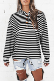 Casual Striped Split Joint Buckle Hooded Collar Tops